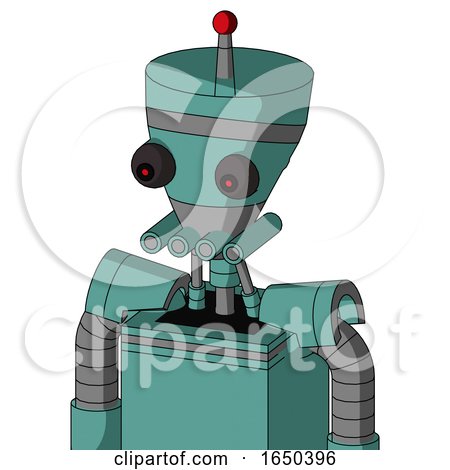Greenish Mech with Vase Head and Pipes Mouth and Red Eyed and Single Led Antenna by Leo Blanchette
