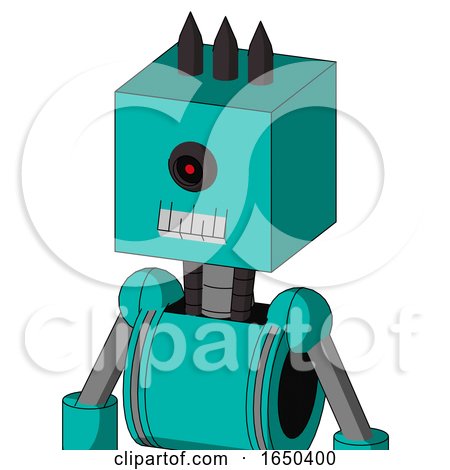 Greenish Robot with Box Head and Teeth Mouth and Black Cyclops Eye and Three Dark Spikes by Leo Blanchette