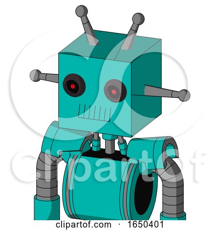 Greenish Robot with Box Head and Toothy Mouth and Black Glowing Red Eyes and Double Antenna by Leo Blanchette