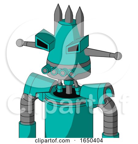 Greenish Robot with Cone Head and Pipes Mouth and Angry Eyes and Three Spiked by Leo Blanchette