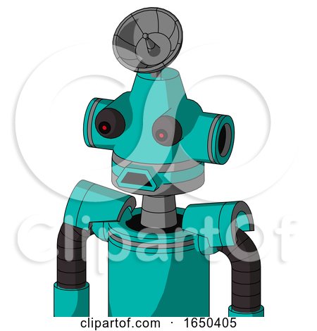 Greenish Robot with Cone Head and Sad Mouth and Red Eyed and Radar Dish Hat by Leo Blanchette