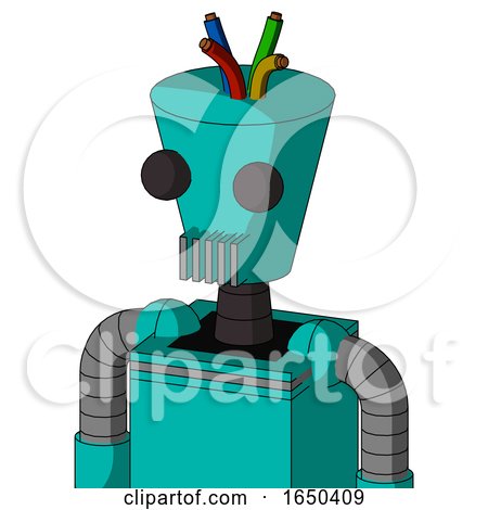 Greenish Robot with Cylinder-Conic Head and Vent Mouth and Two Eyes and Wire Hair by Leo Blanchette