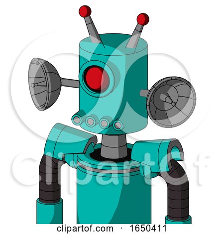 Greenish Robot with Cylinder Head and Pipes Mouth and Cyclops Eye and Double Led Antenna by Leo Blanchette