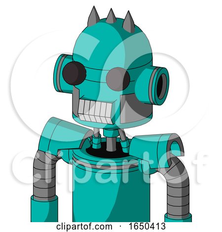 Greenish Robot with Dome Head and Teeth Mouth and Two Eyes and Three Spiked by Leo Blanchette