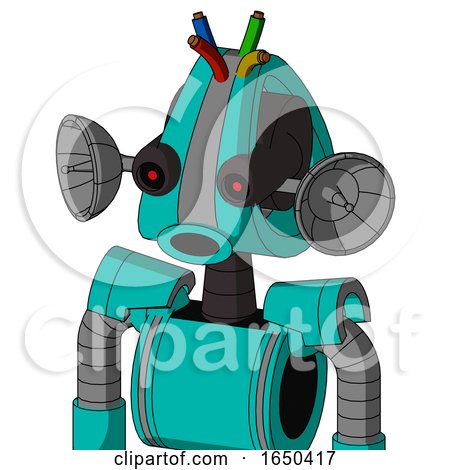 Greenish Robot with Droid Head and Round Mouth and Black Glowing Red Eyes and Wire Hair by Leo Blanchette
