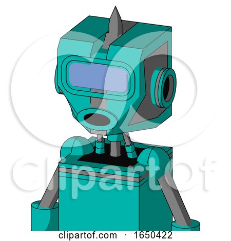 Greenish Robot with Mechanical Head and Round Mouth and Large Blue Visor Eye and Spike Tip by Leo Blanchette