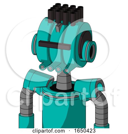 Greenish Robot with Multi-Toroid Head and Pipes Mouth and Black Visor Cyclops and Pipe Hair by Leo Blanchette