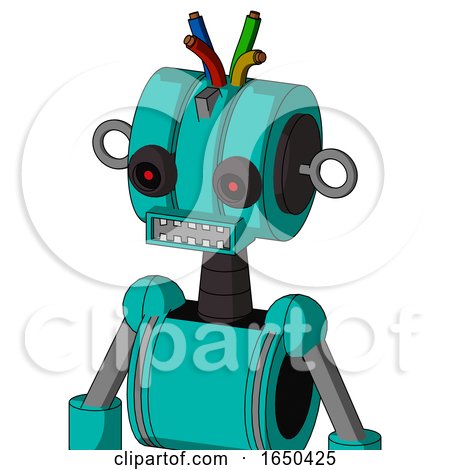 Greenish Robot with Multi-Toroid Head and Square Mouth and Black Glowing Red Eyes and Wire Hair by Leo Blanchette
