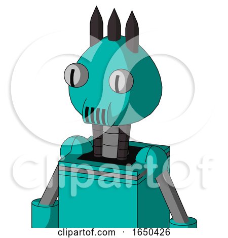 Greenish Robot with Rounded Head and Speakers Mouth and Two Eyes and Three Dark Spikes by Leo Blanchette