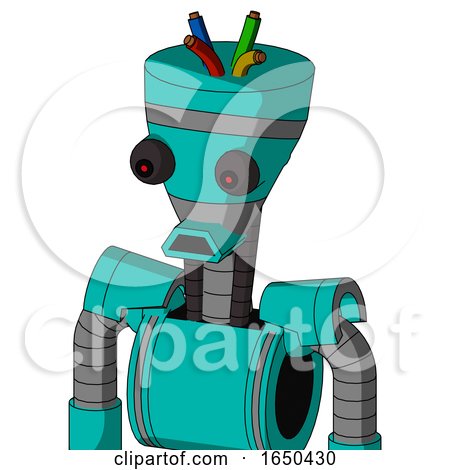 Greenish Robot with Vase Head and Sad Mouth and Red Eyed and Wire Hair by Leo Blanchette