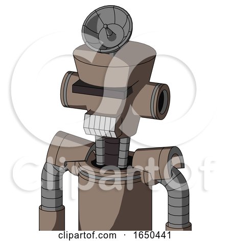 Gray Robot with Cylinder-Conic Head and Teeth Mouth and Black Visor Cyclops and Radar Dish Hat by Leo Blanchette