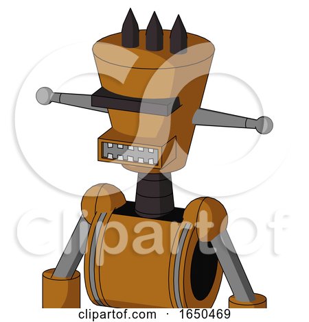 Dirty-Orange Mech with Cylinder-Conic Head and Square Mouth and Black Visor Cyclops and Three Dark Spikes by Leo Blanchette