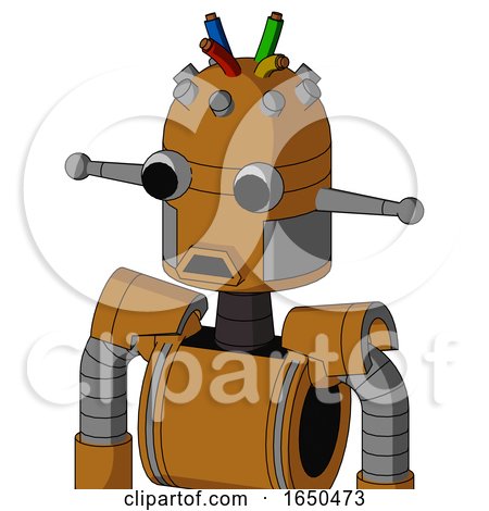 Dirty-Orange Mech with Dome Head and Sad Mouth and Two Eyes and Wire Hair by Leo Blanchette
