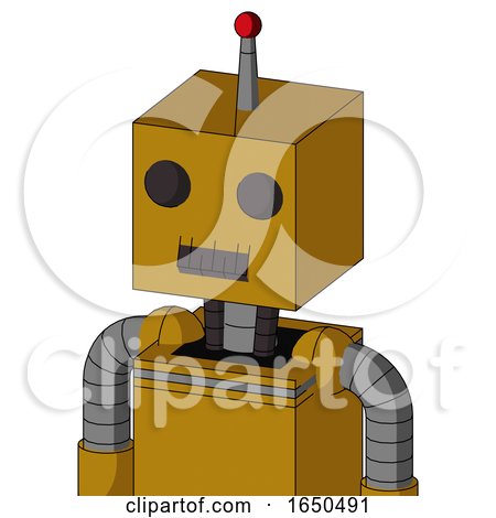 Dark-Yellow Automaton with Box Head and Dark Tooth Mouth and Two Eyes and Single Led Antenna by Leo Blanchette