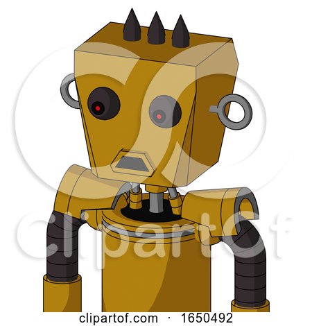 Dark-Yellow Automaton with Box Head and Sad Mouth and Red Eyed and Three Dark Spikes by Leo Blanchette