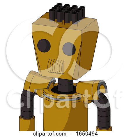 Dark-Yellow Automaton with Box Head and Speakers Mouth and Two Eyes and Pipe Hair by Leo Blanchette