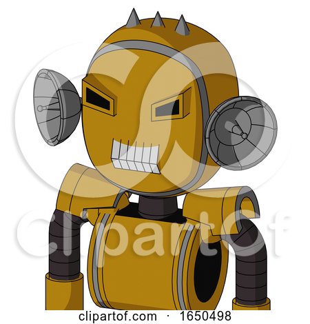 Dark-Yellow Automaton with Bubble Head and Teeth Mouth and Angry Eyes and Three Spiked by Leo Blanchette