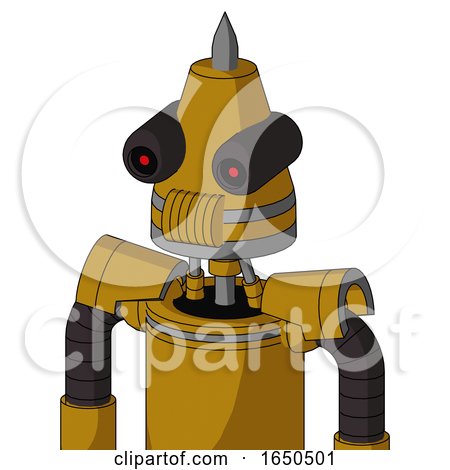 Dark-Yellow Automaton with Cone Head and Speakers Mouth and Black Glowing Red Eyes and Spike Tip by Leo Blanchette