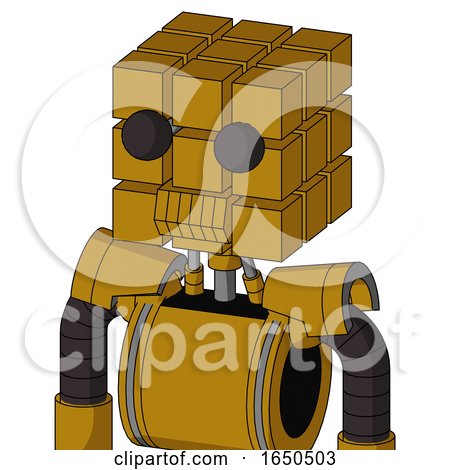 Dark-Yellow Automaton with Cube Head and Toothy Mouth and Two Eyes by Leo Blanchette