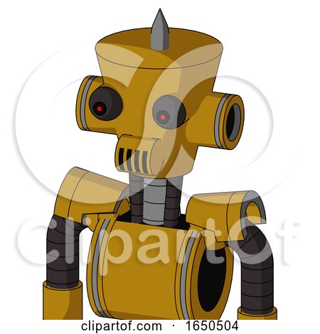 Dark-Yellow Automaton with Cylinder-Conic Head and Speakers Mouth and Red Eyed and Spike Tip by Leo Blanchette