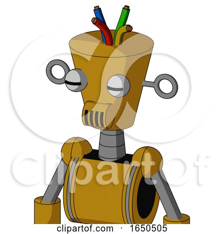Dark-Yellow Automaton with Cylinder-Conic Head and Speakers Mouth and Two Eyes and Wire Hair by Leo Blanchette