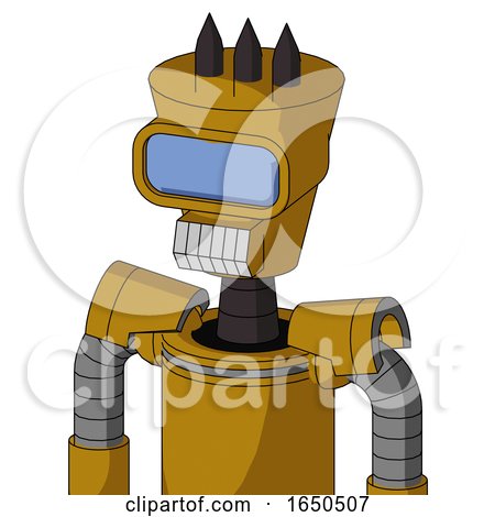 Dark-Yellow Automaton with Cylinder-Conic Head and Teeth Mouth and Large Blue Visor Eye and Three Dark Spikes by Leo Blanchette