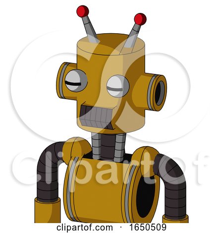 Dark-Yellow Automaton with Cylinder Head and Dark Tooth Mouth and Two Eyes and Double Led Antenna by Leo Blanchette