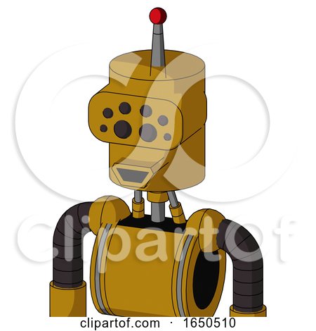 Dark-Yellow Automaton with Cylinder Head and Happy Mouth and Bug Eyes and Single Led Antenna by Leo Blanchette