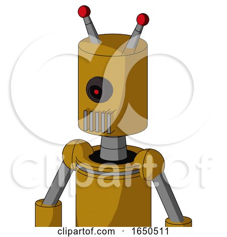Dark-Yellow Automaton with Cylinder Head and Vent Mouth and Black Cyclops Eye and Double Led Antenna by Leo Blanchette