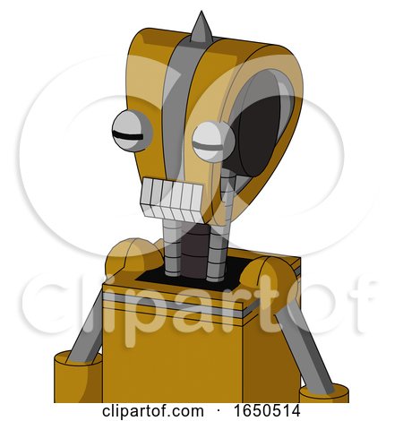 Dark-Yellow Automaton with Droid Head and Teeth Mouth and Two Eyes and Spike Tip by Leo Blanchette