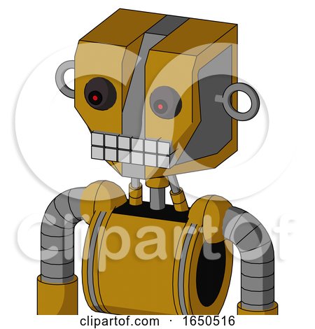 Dark-Yellow Automaton with Mechanical Head and Keyboard Mouth and Red Eyed by Leo Blanchette