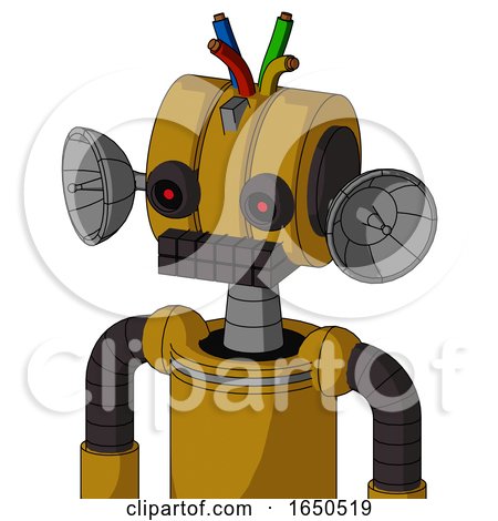 Dark-Yellow Automaton with Multi-Toroid Head and Keyboard Mouth and Black Glowing Red Eyes and Wire Hair by Leo Blanchette