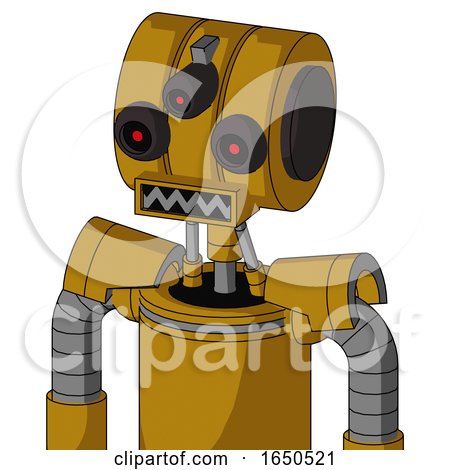 Dark-Yellow Automaton with Multi-Toroid Head and Square Mouth and Three-Eyed by Leo Blanchette