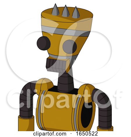 Dark-Yellow Automaton with Vase Head and Dark Tooth Mouth and Two Eyes and Three Spiked by Leo Blanchette