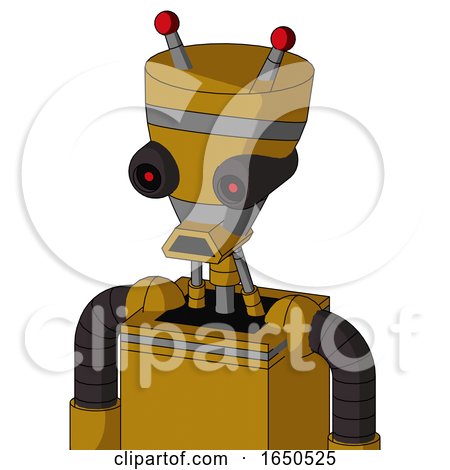 Dark-Yellow Automaton with Vase Head and Sad Mouth and Black Glowing Red Eyes and Double Led Antenna by Leo Blanchette