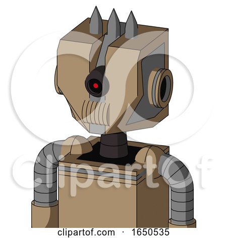 Cardboard Automaton with Mechanical Head and Speakers Mouth and Black Cyclops Eye and Three Spiked by Leo Blanchette