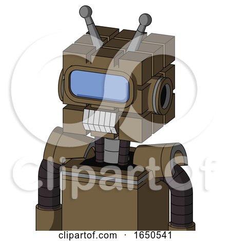 Cardboard Droid with Cube Head and Teeth Mouth and Large Blue Visor Eye and Double Antenna by Leo Blanchette