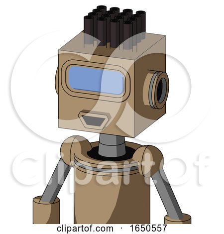 Cardboard Mech with Box Head and Happy Mouth and Large Blue Visor Eye and Pipe Hair by Leo Blanchette