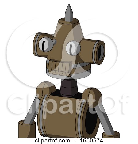 Cardboard Robot with Cone Head and Toothy Mouth and Two Eyes and Spike Tip by Leo Blanchette
