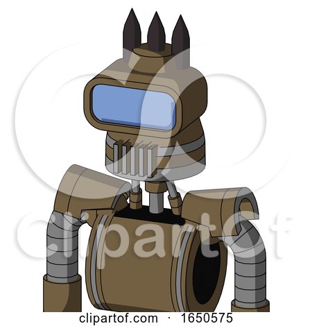 Cardboard Robot with Cone Head and Vent Mouth and Large Blue Visor Eye and Three Dark Spikes by Leo Blanchette