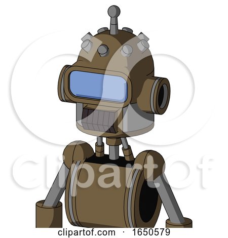 Cardboard Robot with Dome Head and Dark Tooth Mouth and Large Blue Visor Eye and Single Antenna by Leo Blanchette