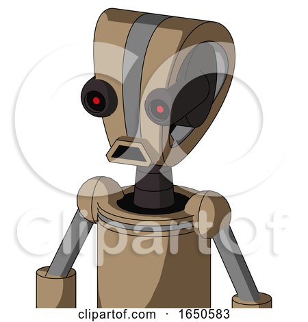 Cardboard Robot with Droid Head and Sad Mouth and Black Glowing Red Eyes by Leo Blanchette
