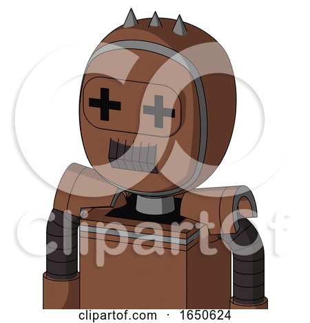 Brown Mech with Bubble Head and Dark Tooth Mouth and Plus Sign Eyes and Three Spiked by Leo Blanchette