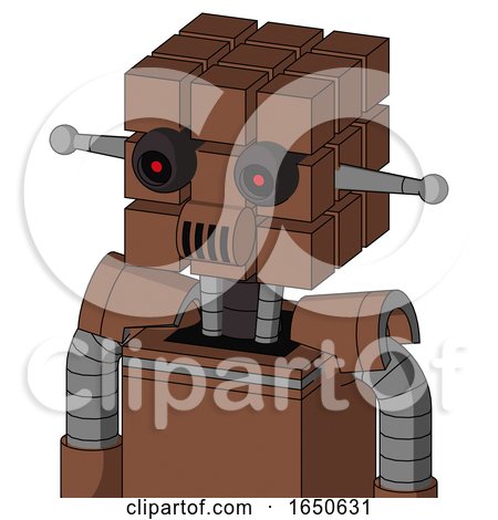 Brown Mech with Cube Head and Speakers Mouth and Black Glowing Red Eyes by Leo Blanchette