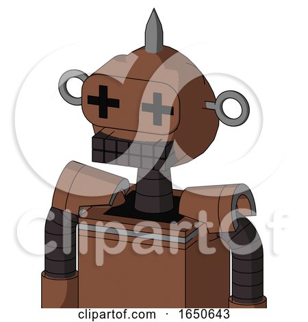 Brown Mech with Rounded Head and Keyboard Mouth and Plus Sign Eyes and Spike Tip by Leo Blanchette