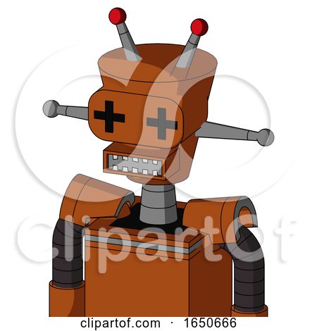 Brownish Droid with Cylinder-Conic Head and Square Mouth and Plus Sign Eyes and Double Led Antenna by Leo Blanchette