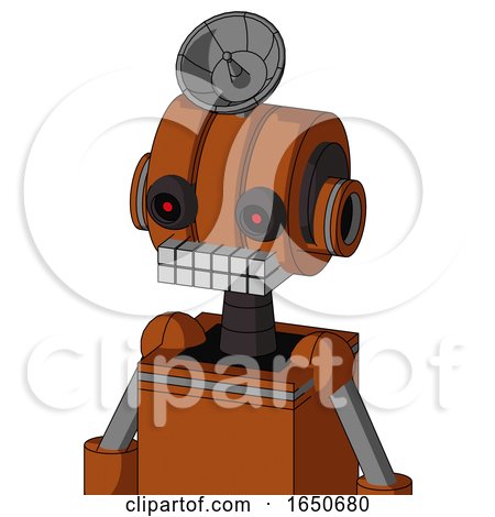Brownish Droid with Multi-Toroid Head and Keyboard Mouth and Black Glowing Red Eyes and Radar Dish Hat by Leo Blanchette