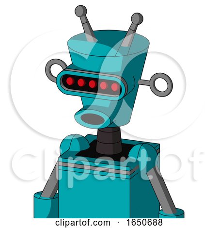 Blue Robot with Cylinder-Conic Head and Round Mouth and Visor Eye and Double Antenna by Leo Blanchette