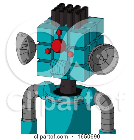 Blue Robot with Cube Head and Speakers Mouth and Cyclops Compound Eyes and Pipe Hair by Leo Blanchette