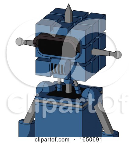 Blue Robot with Cube Head and Speakers Mouth and Black Visor Eye and Spike Tip by Leo Blanchette